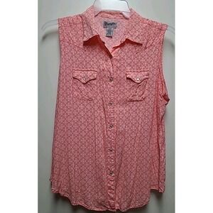 Wrangler‎ Wrancher women's sleeveless pearl button-up shirts salmon color size L